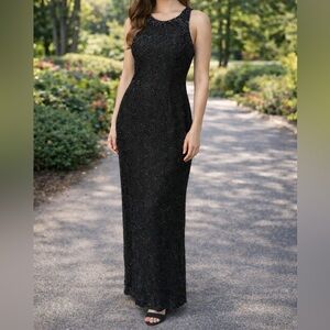 VTG Laurence Kazar Black fully beaded 100% silk gown sz L Prom Wedding